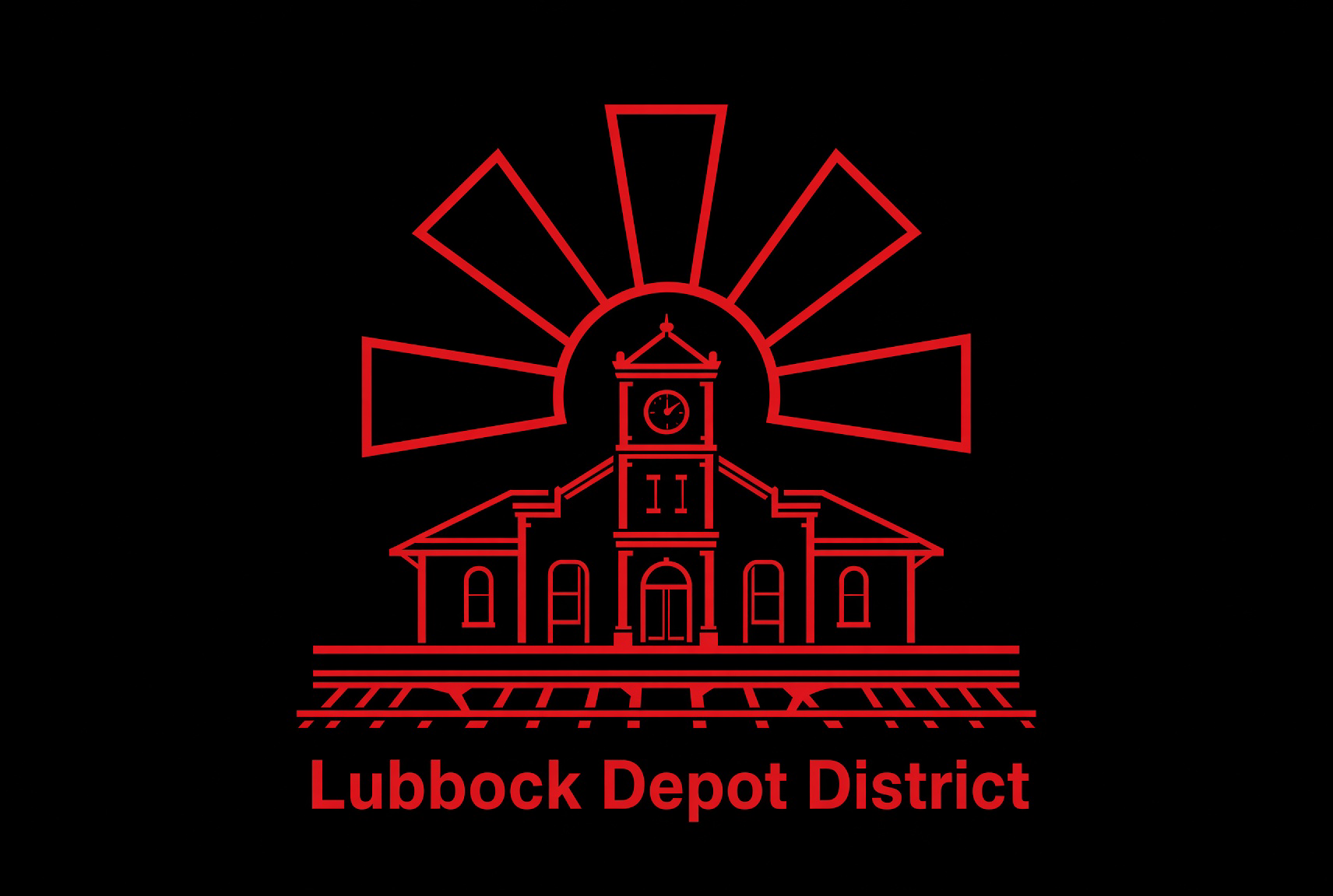 Lubbock Depot District official logo: red depot and sunburst line-art with lettering